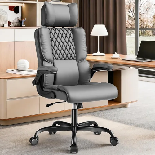 Miniatura 8 de Sytas Silla de oficina ergonómica con reposacabezas ajustable, silla de escritorio ejecutiva de cuero con soporte lumbar mejorado para aliviar