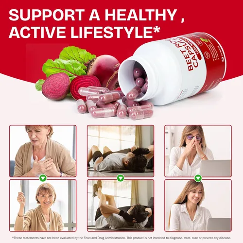 Miniatura 7 de Cápsulas de raíz de remolacha de 1300 mg, energía natural y apoyo de resistencia, sin OMG - 60 cápsulas, suplemento de remolacha en polvo