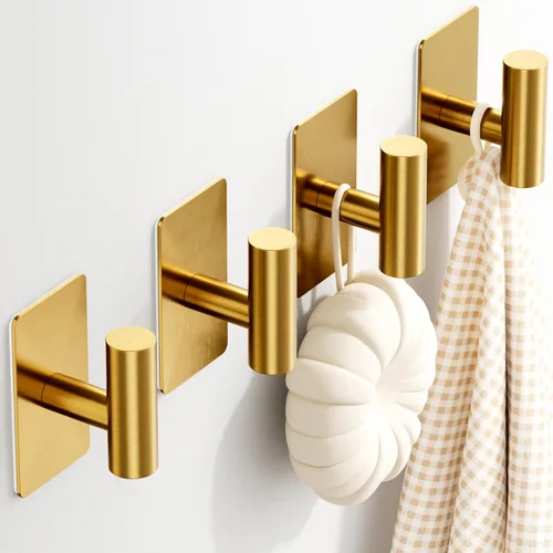 Miniatura 8 de GWAAZXGZ Ganchos para toallas para baños, paquete de 4, acabado plateado cepillado, ganchos de pared adhesivos de acero inoxidable en forma de T