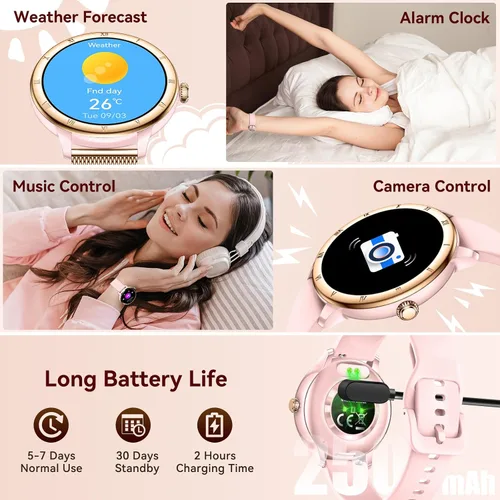 Miniatura 7 de Relojes inteligentes para mujer, pantalla HD, rastreador de actividad física 5ATM, resistente al agua con Bluetooth para hacerresponder llamadas