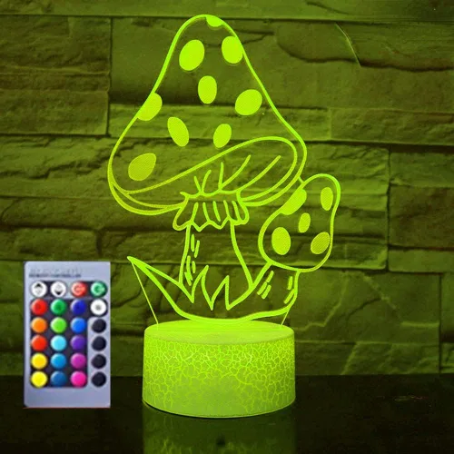 Lámpara de noche de hongos 3D, luz nocturna ilusión de 16 colores, cambiador, decoración de escritorio, lámparas de regalo con base acrílica plana