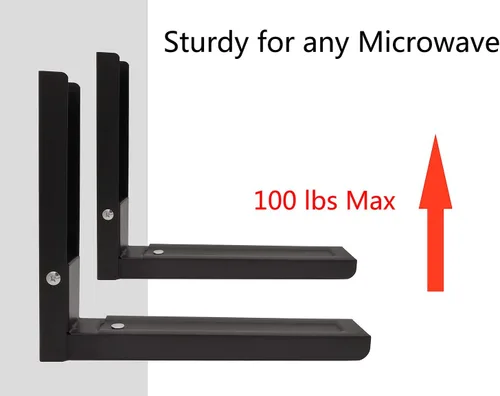 Miniatura 2 de Kit universal de montaje en pared para estante de microondas, brazos extendidos y plegables, para la mayoría de microondas, color negro, 1 par