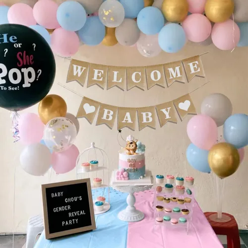 Miniatura 7 de Letreros de bienvenida de arpillera para baby shower, banderas de revelación de género, decoración de fiesta para baby shower, pancarta rústica