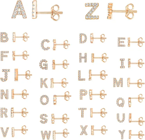 Miniatura 3 de PAVOI Aretes de plata de ley 925 chapados en oro de 14 quilates con circonita cúbica con letra inicial para mujer Aretes de letras del alfabeto