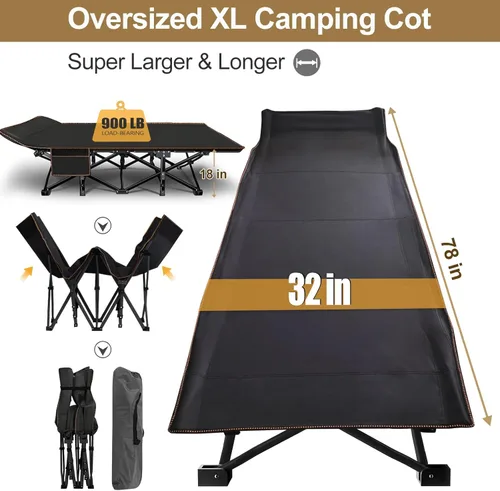 Miniatura 3 de DoCred Catre plegable XXL de gran tamaño con colchón, catre de dormir resistente, cama portátil para adultos al aire libre con bolsa de transporte