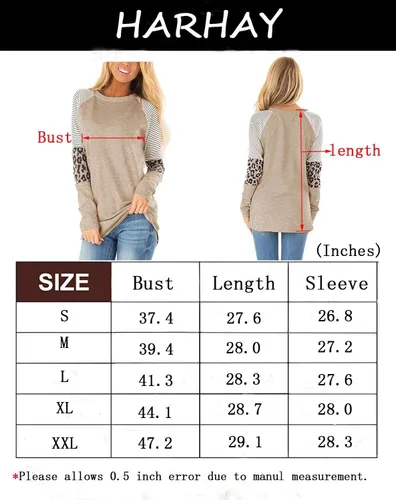 Miniatura 4 de HARHAY - Camiseta de manga larga con estampado de leopardo para mujer, con cuello redondo y diseño de rayas