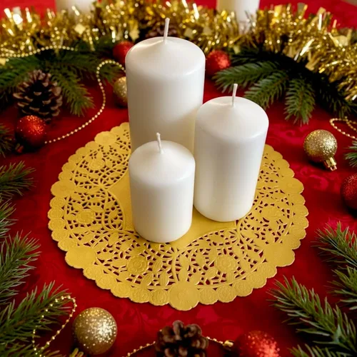 Miniatura 5 de 50 manteles individuales de encaje dorado de 10 pulgadas, manteles individuales desechables decorativos dorados metálicos para bodas, postres, mesas