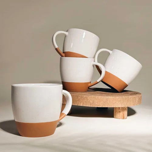 Miniatura 5 de Mora - Juego de 4 tazas grandes de cerámica con leche, 16 onzas, tazas de café de porcelana con mango grande, modernas, bohemias, estilo único