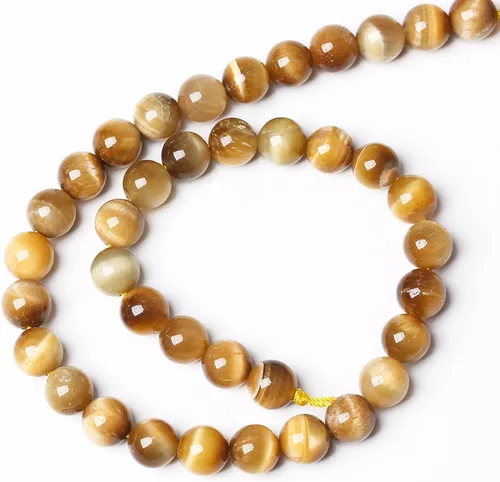 Miniatura 5 de 38 cuentas de ojo de tigre dorado con piedras preciosas naturales de 0.394 pulgadas, cuentas sueltas y espaciadoras redondas para hacer joyas