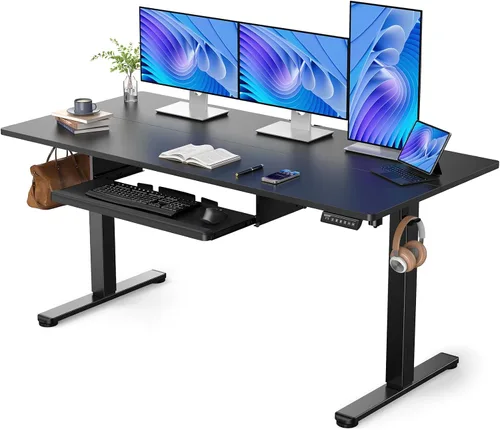 Miniatura 8 de ErGear Escritorio eléctrico de pie con bandeja para teclado, escritorio de altura ajustable de 44 x 24 pulgadas, escritorio de pie para oficina