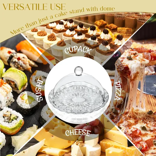 Miniatura 7 de kanpura Soporte para tartas de cristal transparente de 7 pulgadas con tapa, soporte para tartas de cristal cubierto versátil soporte de postre