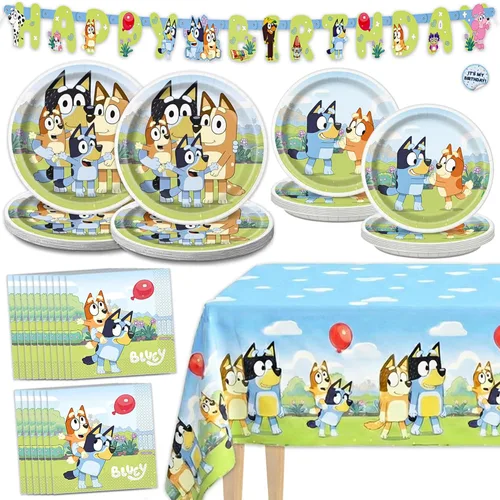 Suministros de Fiesta de Cumpleaños de Bluey Único | Sirve para 16 Invitados | Decoraciones de Fiesta de Bluey Oficialmente Autorizadas - Bandera,