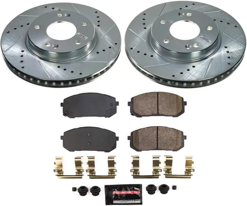 Miniatura 2 de Power Stop Pastilla de freno de cerámica de fibra de carbono delantera K8748 y kit de controlador diario Z23 con rotor perforado y ranurado