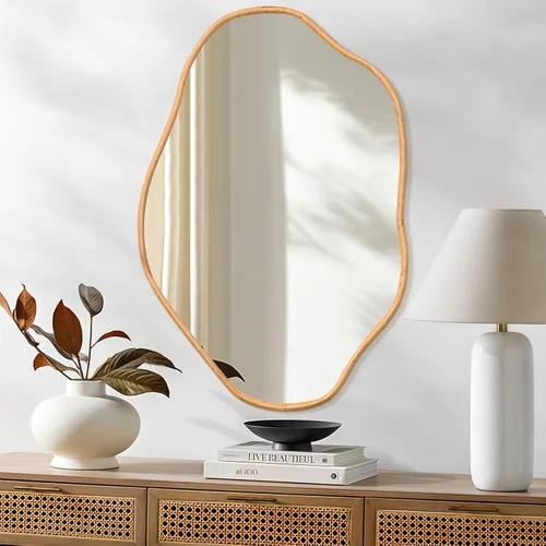 Miniatura 11 de ULIKE Espejo rectangular de madera con marco de cuentas de madera natural, 24 x 36 pulgadas, espejo de pared rústico de granja para baño, guardería