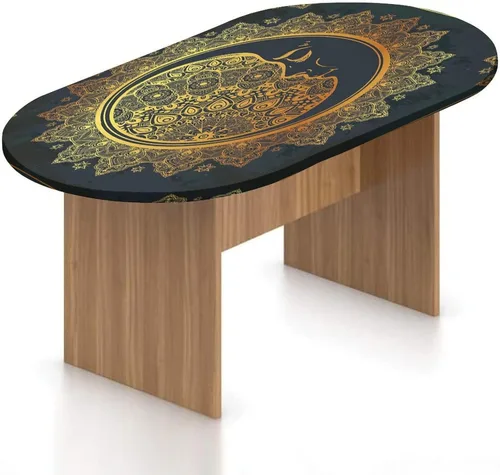 Miniatura 17 de XISUNYA Mantel ovalado ajustable de poliéster elástico con mandala dorada, mantel redondo vintage con estampado de loto, se adapta a mesas ovaladas