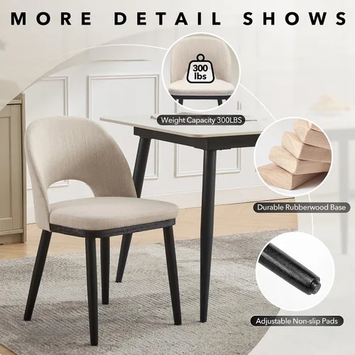 Miniatura 3 de Garvee Juego de 4 sillas de comedor de madera, silla tapizada para cocina, comedor, moderna tela de lino, silla de cena con pies
