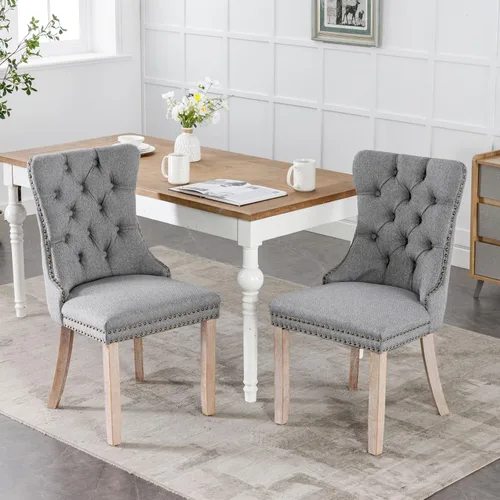 Miniatura 25 de Merax Juego de 2 sillas de comedor de terciopelo, sillas de comedor tapizadas de alta gama con patas de madera, adornos de cabeza de clavo