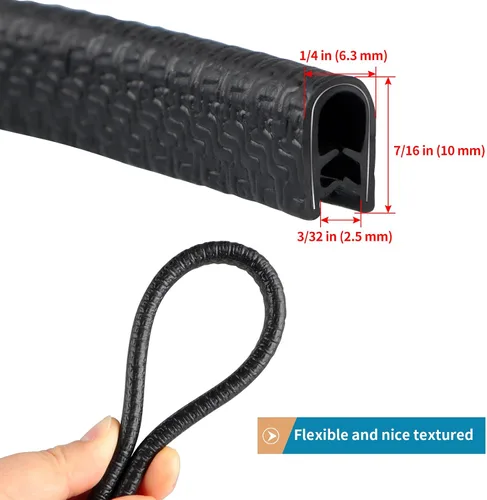 Miniatura 2 de Protector de borde de goma de 10 pies/3 m, protector de borde de puerta sin adhesivo, tira de sello de borde en forma de U con clips de metal