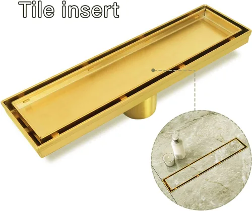 Miniatura 7 de Neodrain Drenaje de ducha lineal de 12 pulgadas dorado, cubierta plana y de inserción de azulejos 2 en 1, desagüe lineal de acero inoxidable