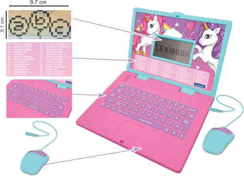Miniatura 3 de LEXiBOOK - Ordenador portátil educativo y bilingüe Unicornio español/inglés - Juguetes para niños con 124 actividades para aprender matemáticas