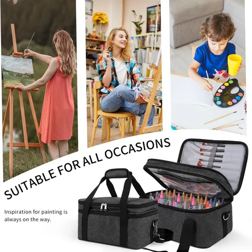Miniatura 8 de Estuche de almacenamiento de pintura acrílica, negro, unisex, plástico y cuero, ideal para artistas sobre la marcha