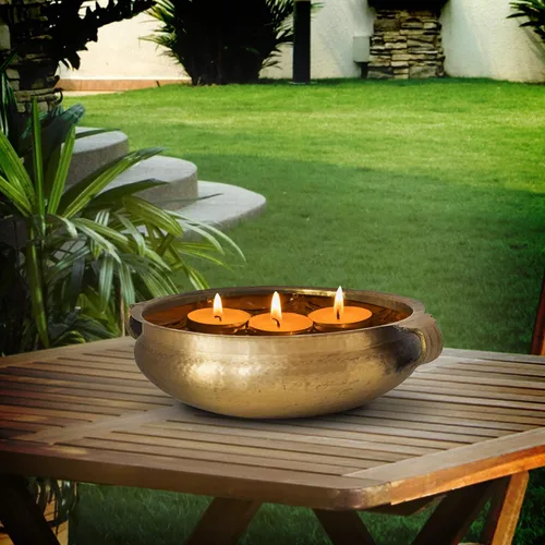 Miniatura 3 de Serene Spaces Living Cuenco de mano dorado – Textura martillada, decoración para salas de estar, entradas, restaurantes, bodas indias, centro