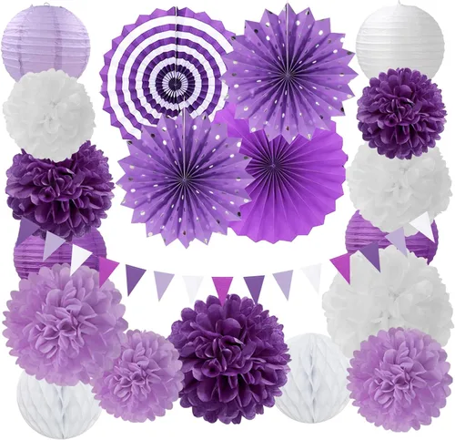 Miniatura 14 de Decoraciones de Fiesta de Navidad Rojo Verde-Blanco - 20 piezas Farolillos de Papel Mexicanos Italianos Abanicos, Pompones de Papel de Seda, Bolas