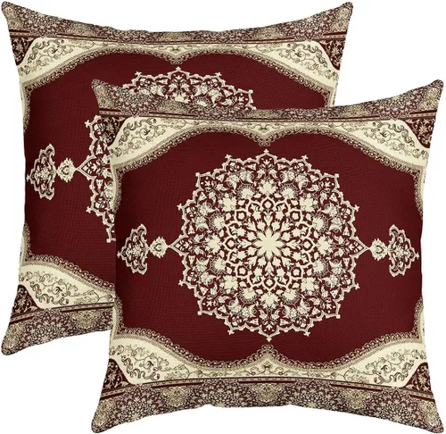 Miniatura 7 de Juego de 2 fundas de almohada bohemias tribales de 22 x 22 pulgadas, fundas de almohada exóticas retro, fundas de cojín bohemias de celosía vintage