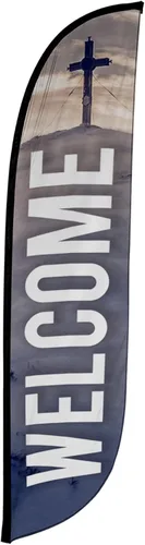 Miniatura 22 de LookOurWay Bandera de plumas – 12 pies de alto cartel publicitario solo bandera swooper, sin postes – banderas de gran apertura – rojo Abierto