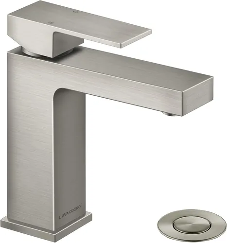 Lava Odoro Grifo de Baño de Un Solo Agujero, Grifo de Lavabo de Níquel Cepillado de Baño con Mango Único, Grifo de Lavabo con Drenaje Desplegable,