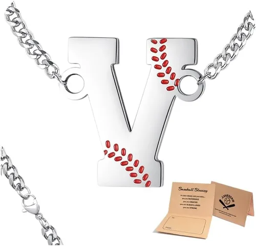 Miniatura 27 de QINJIEJIE Collar de béisbol inicial A-Z con letras, accesorios deportivos, colgante de encanto de béisbol, joyería de cadena de acero inoxidable 2-P