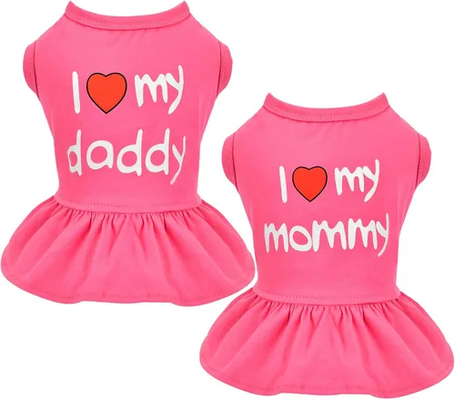 Vestidos para perros medianos y niñas, paquete de 2 unidades, ropa rosa para niña pequeña, verano I Love My Mommy Daddy para cachorros, camisa de