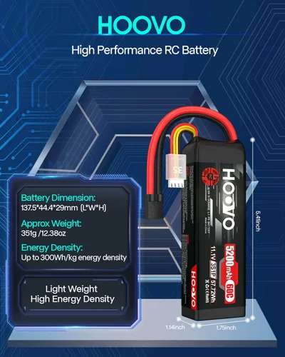Miniatura 3 de HOOVO 11.1 V 5200 mAh 60C 3S LiPo Batería TR Plug para RC Car RC Truck Avión Helicóptero Barco Coche 2 Paquetes Lipo Bolsa a prueba de explosiones