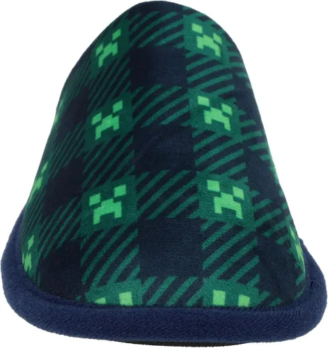Miniatura 3 de Minecraft Pantuflas para niños, estampado de enredaderas a cuadros, azul marinoverde