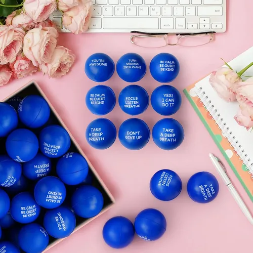 Miniatura 6 de SHQDD 54 bolas antiestrés, bolas antiestrés para adultos, juguetes de esponja suave para apretar con citas inspiradoras, regalos para aliviar