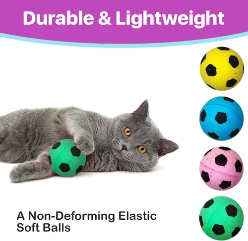 Miniatura 4 de SPOT Pelota de fútbol de esponja para gatos y gatitos, juguete de peluche interactivo y colorido, divertido de batear y perseguir, mantiene a