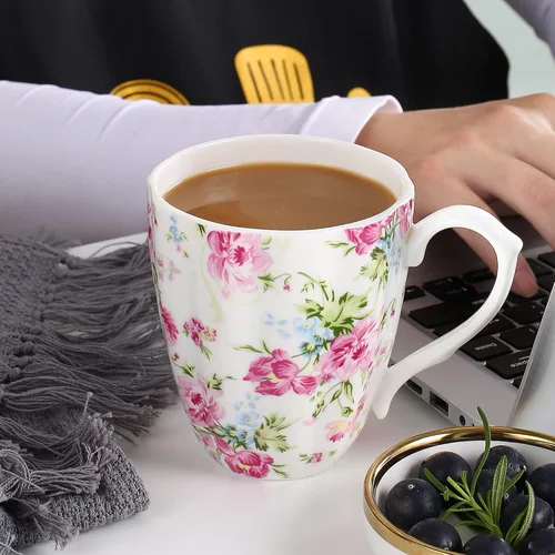 Miniatura 4 de Tazas de Café Lindas de 14oz para Mujeres Tazas Lindas Porcelana de Hueso Taza de Café Floral Tazas de Té para Mamá Mujeres Regalos de Cumpleaños