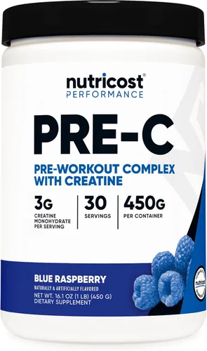 Nutricost Complejo pre-entrenamiento pre-C con creatina (frambuesa azul | 30 porciones) polvo - Boost Fintess Rutinas, 15.87 oz