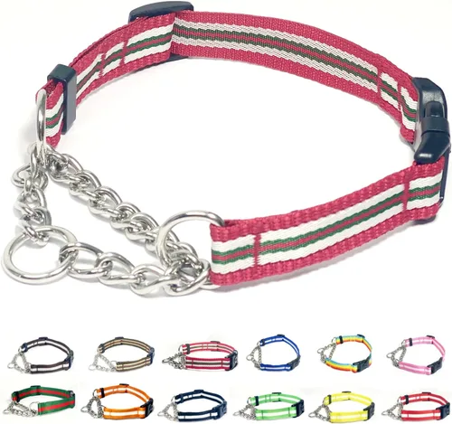 Miniatura 8 de Collar Martingale para perros, collares de nailon ajustables con hebilla de liberación rápida, rayas multicolores, cadena de acero inoxidable