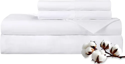 Miniatura 46 de ROYALE LINENS Juego de sábanas de 300 hilos 100% algodón peinado de fibras largas, 4 piezas, 1 sábana bajera, 1 encimera y 2 fundas de almohada