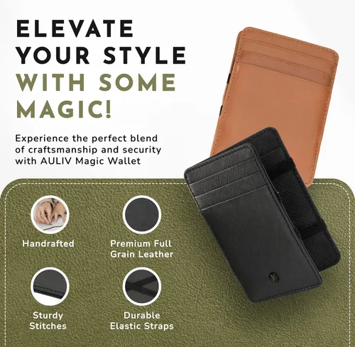 Miniatura 3 de Leather Magic Wallet for Men and Women Full Grain Leather Handcrafted Card Holder with Magic Flap Feature & RFID Protection