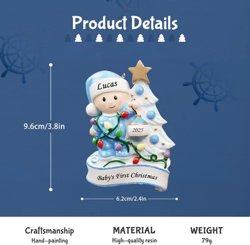 Miniatura 5 de Adornos Personalizados para la Primera Navidad del Bebé 2025 para Niños - Adornos de Bebé Adornos de Navidad Personalizados para Niños, Adornos Azul