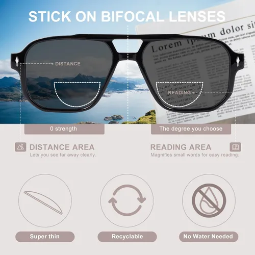 Miniatura 3 de Stick-on Bifocal Readers for Sunglasses, No Water or Adhesive Needed, Reusable Reading Lenses for Glasses Goggles