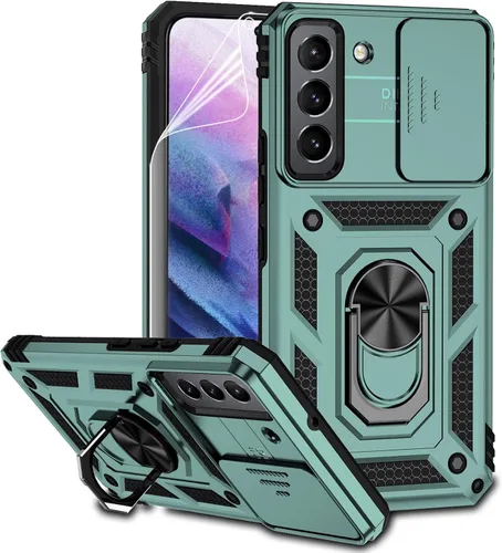 Miniatura 10 de Funda para Samsung Galaxy S22 con cubierta para lente de cámara, protector de pantalla HD, doble capa de grado militar probada contra caídas, Menta
