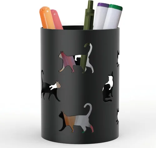 Miniatura 13 de Mango Steam Soporte de metal para bolígrafo, organizador de vasos para brochas de maquillaje para oficina, baño, tocador (negro, pavo real)