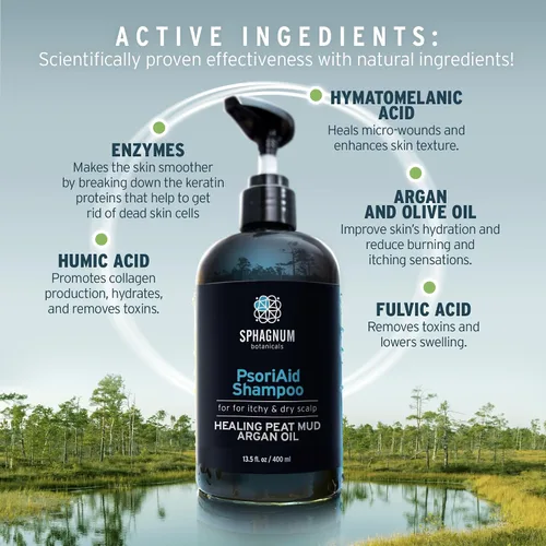 Miniatura 3 de Sphagnum Botanicals Juego de champú y acondicionador para la psoriasis, terapia de barro de turba para cuero cabelludo rojo y con picazón con aceite