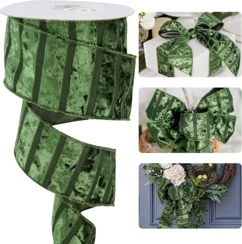 Miniatura 35 de HUIHUANG Cinta de terciopelo verde con alambre de 2-1/2 pulgadas, cinta de terciopelo verde musgo para árbol de Navidad, lazos grandes, coronas