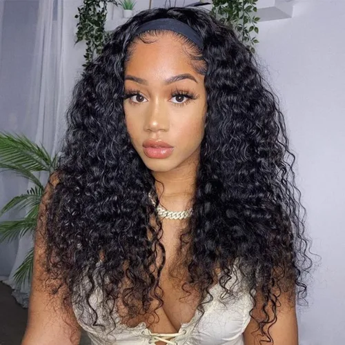 Miniatura 23 de Aiterina Peluca con Diadema de Cabello Humano Ombre con Mechas Rizado Peluca de Cabello Humano Pelugas con Diadema para Mujeres Negras Sin Encaje