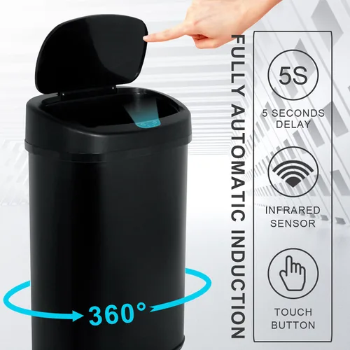 Miniatura 2 de HCY Basurero de cocina automático de 13 galones de acero inoxidable con tapa, inteligente para cocina, oficina, sala de estar, baño (negro)
