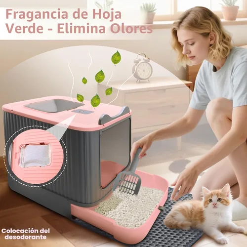 Miniatura 7 de Caja de arena para gatos con tapete de arena, caja de arena grande de 17"x14"x13" para gatos grandes, cajas de arena cerradas extraíbles, caja